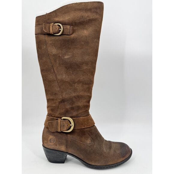 BORN Kylli Distressed Brown Suede Leather Riding Boots Size 9.5 - Picture 1 of 11